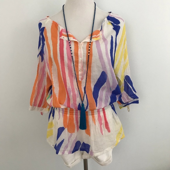 Aerie Colorful Peplum Boatneck Cotton Blou… - Picture 8 of 8